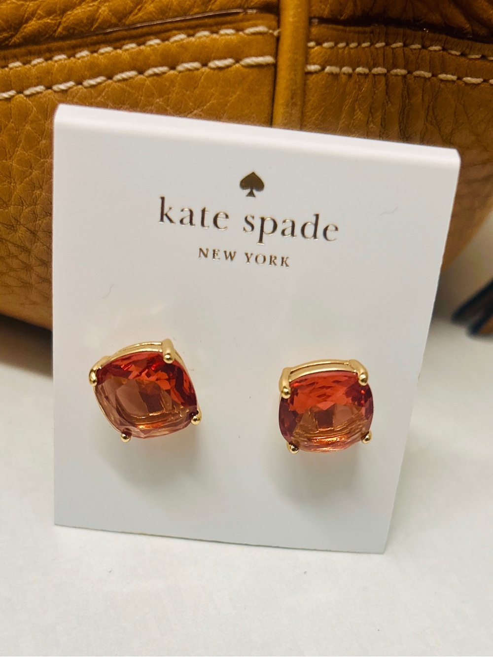 Kate Spade Cognac Gold Cushion Stud Earrings